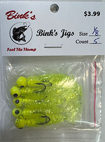 1/8 oz Jig with plastic tail 5 pk Chartreuse
