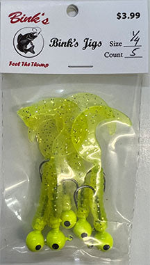 1/4 oz Jig with plastic tail 5 pk Chartreuse