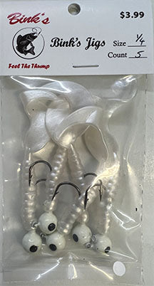 1/4 oz Jig with plastic tail 5 pk White